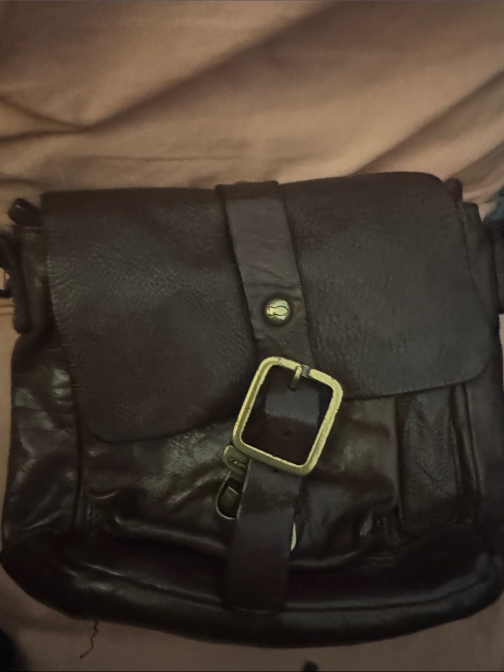 Campomaggi Dark Brown Leather Messenger Bag with Brass Buckle